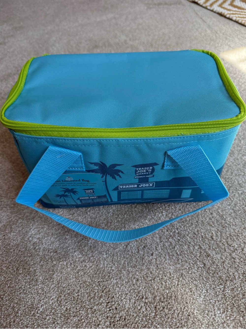 Trader Joe's Blue Beach Tote with Lime Zipper